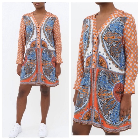 Sandro silk chiffon hoani paneled paisley print dress - Picture 1 of 7